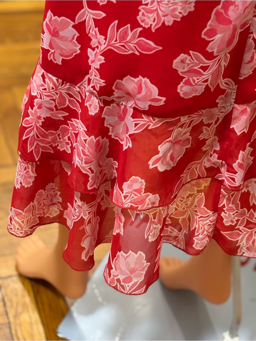 Lulu's Red Floral High-Low Ruffle Midi Dress - Picture 7 of 11